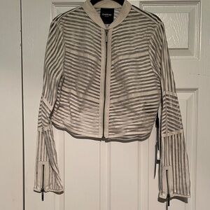 Bebe Women's Sheer Striped Bomber Jacket
